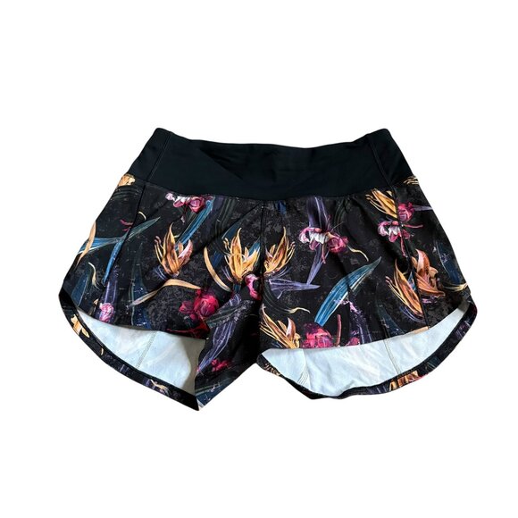 Lululemon Speed Up Mid-Rise Lined Short 4" Black Floral Womens Size 2 Colorful - Picture 1 of 4